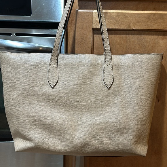 Beautiful tan leather Burberry large zipper tote shoulder bag w check interior - Picture 6 of 15